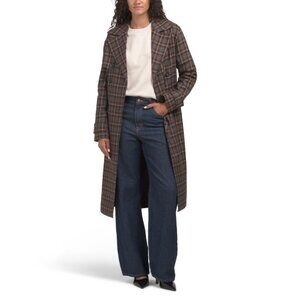 AVEC LES FILLES brown plaid Relaxed Duster Trench Coat